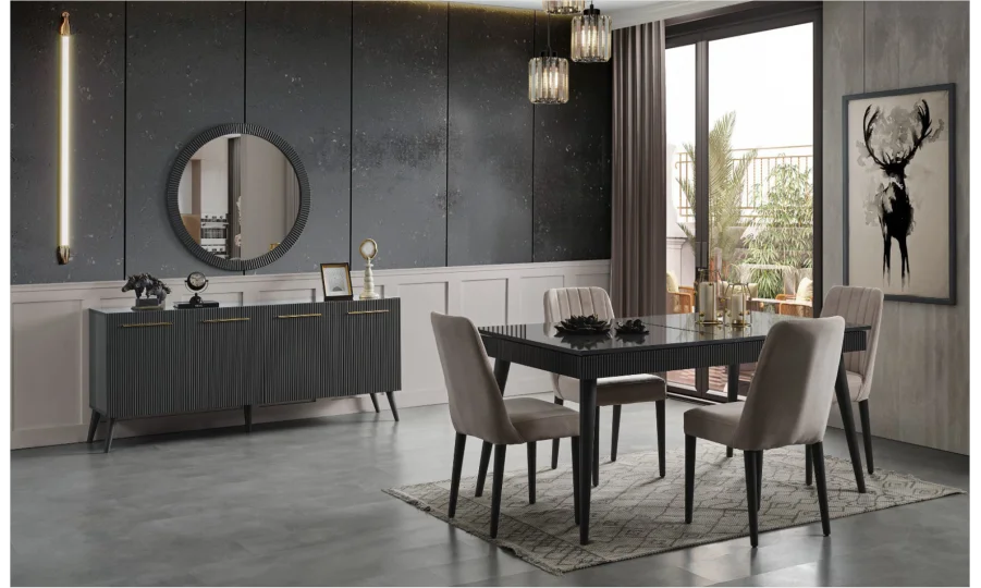 Çırağan Antrasit · Yemek Odası Takımı %100 MDF